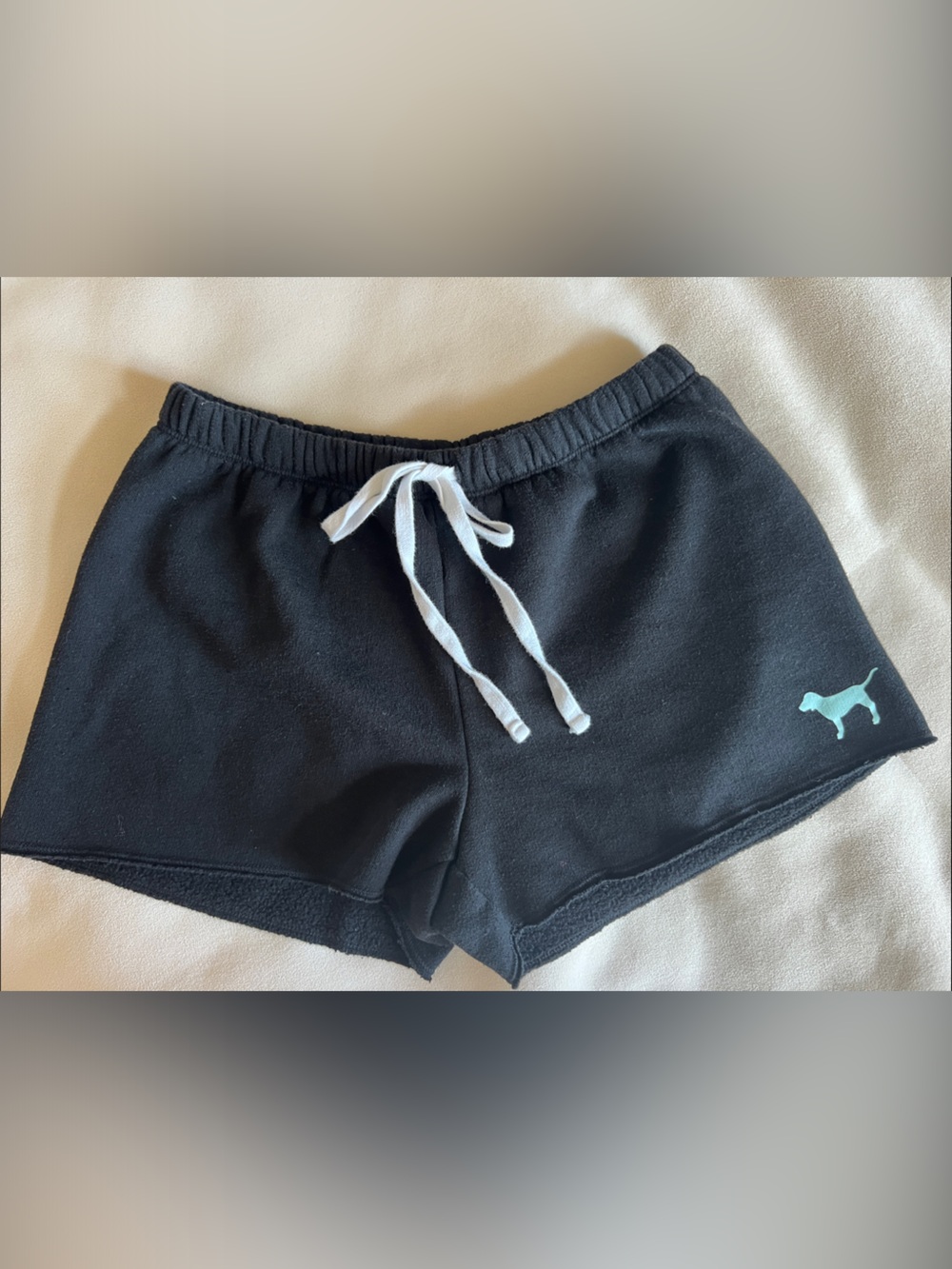 PINK Victoria's Secret Black Kids Lounge Shorts with Teal Dog Logo